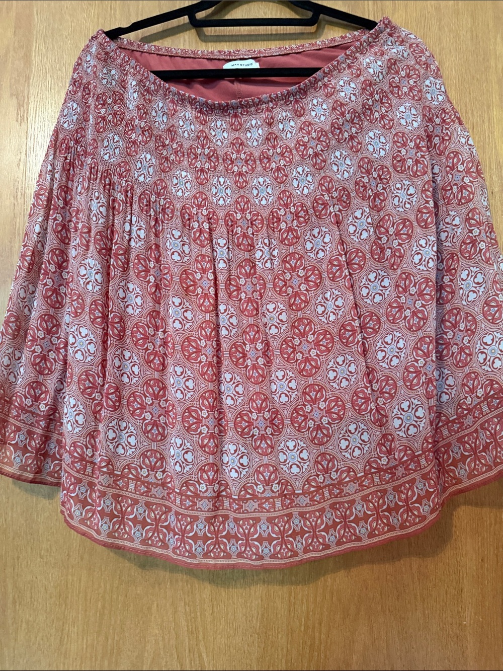Max Studio Coral Red Patterned Circle Skirt